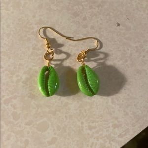 Green cowrie earrings